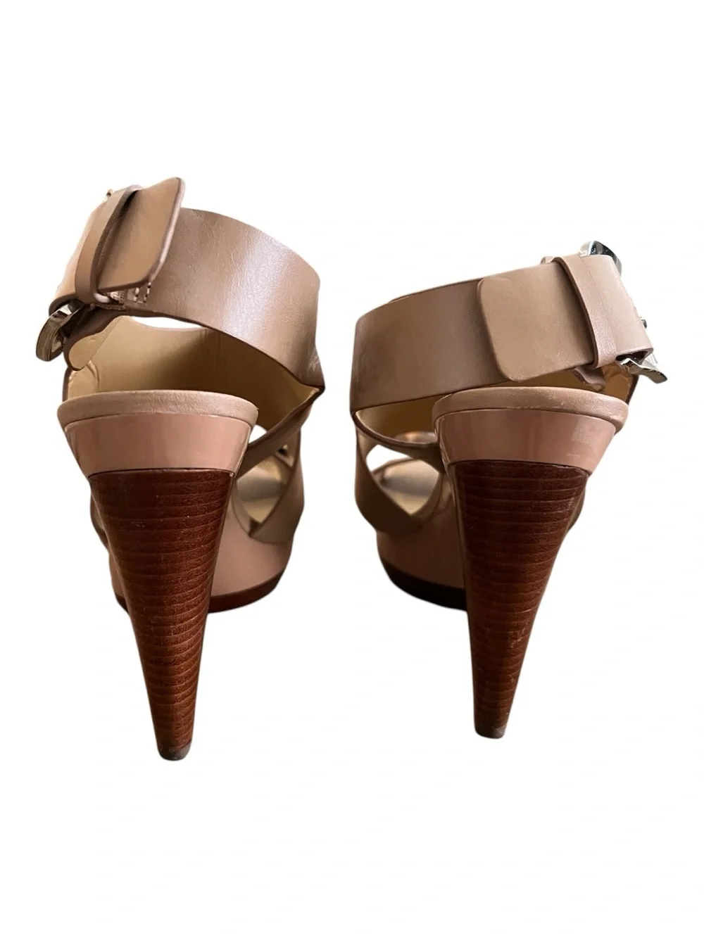 MICHAEL Michael Kors Carla Nude Leather Platform Sandals Heels Size 8M